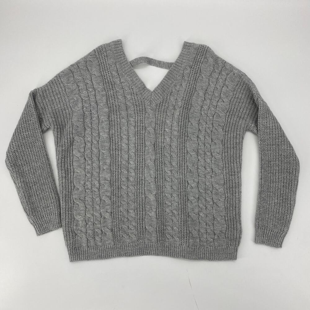 PINS AND NEEDLES Grey Cut-Out Lightweight Cable Knit Sweater Women's Sz S